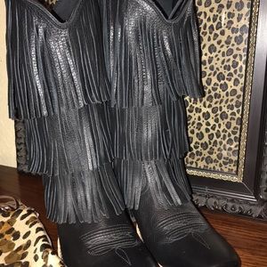 Black Fringe Western Boots Size 7.5